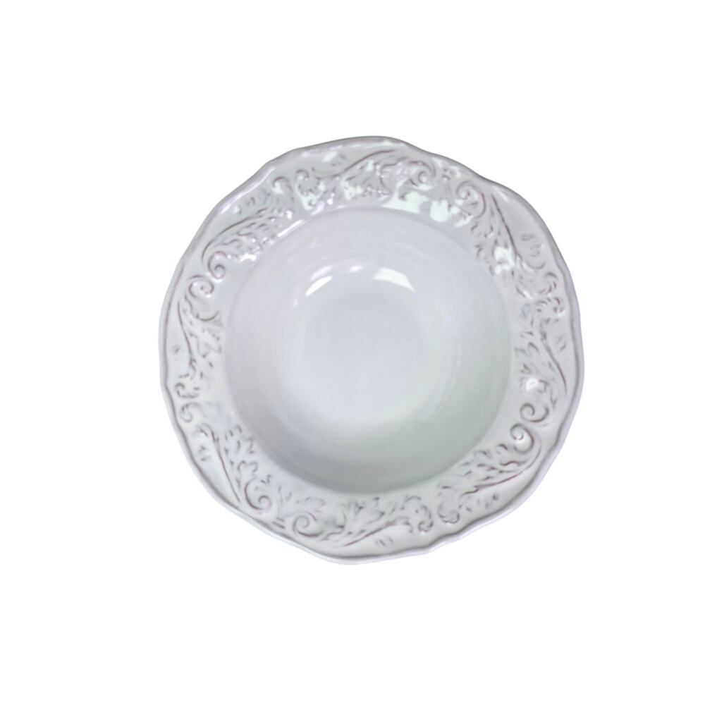Set of 4 WORLD MARKET White Embossed Provencal 7.5" Cereal Soup Bowls